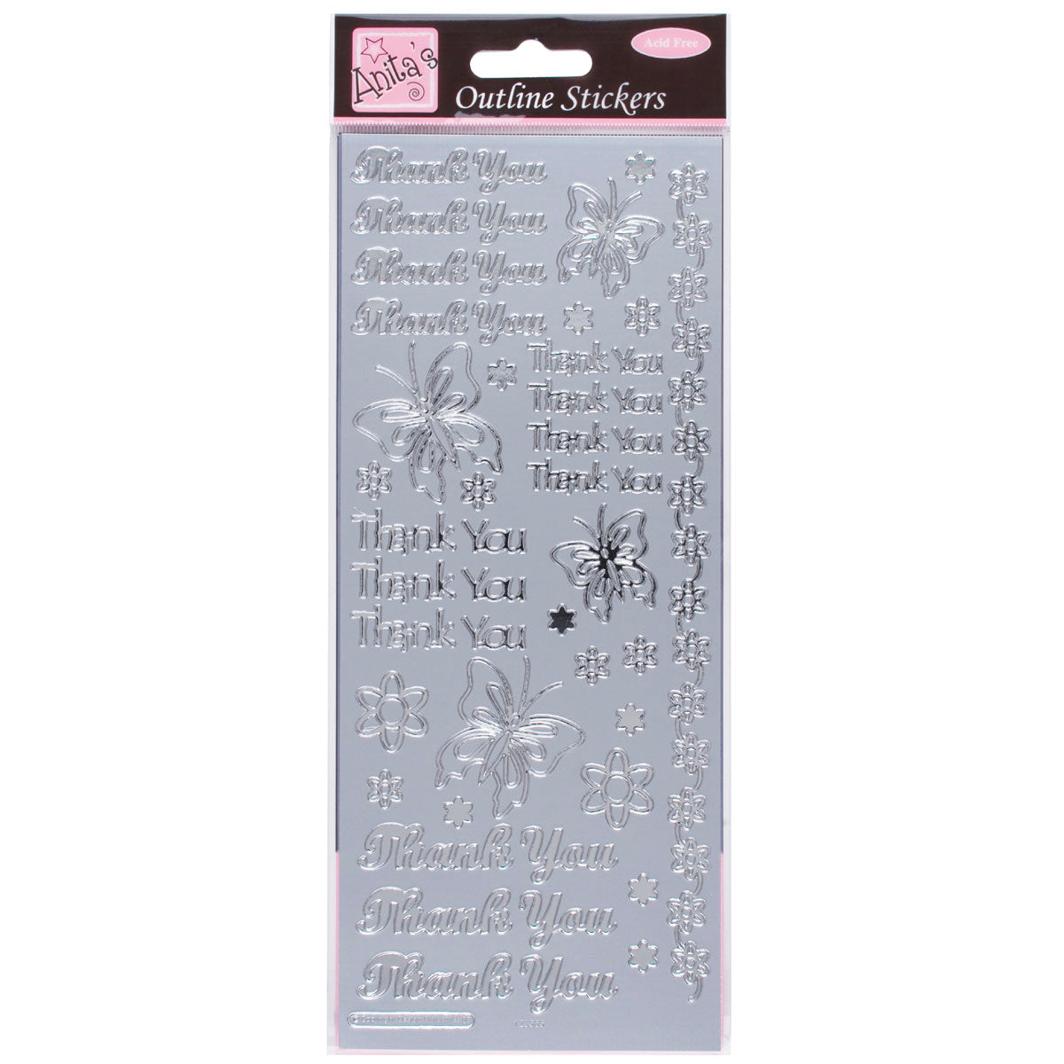 Anitas peel off outline stickers - Thank You silver