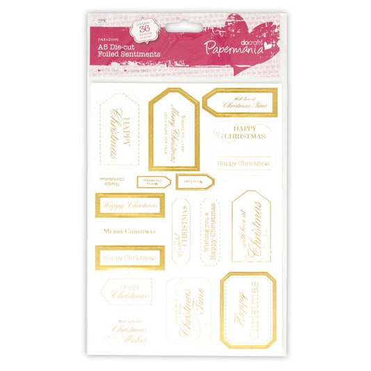 Papermania Foiled A5 Christmas sentiment toppers & tags - Gold