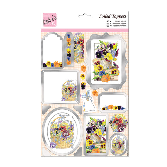 Anita's Foiled A4 card toppers - Mixed Pansies