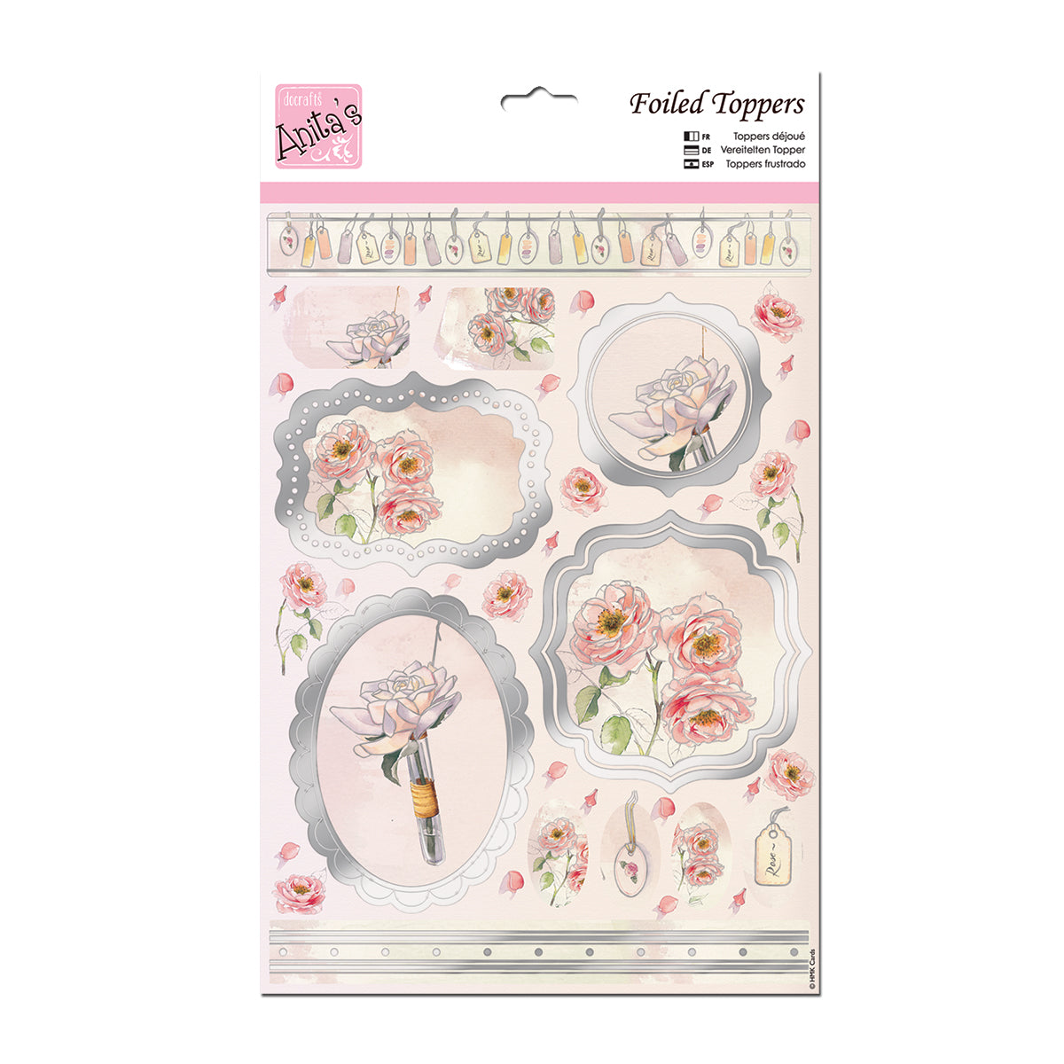 Anita's Foiled A4 card toppers - Peach Floral