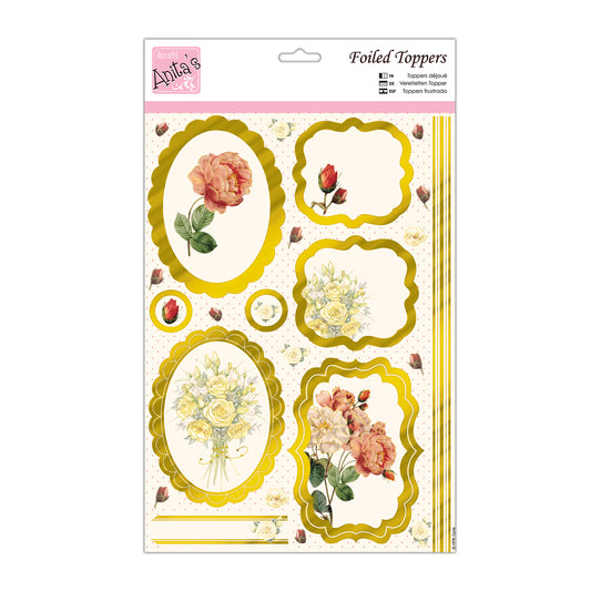 Anita's Foiled A4 card toppers & paper - Peach Roses