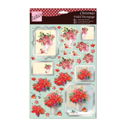Anita's Christmas Foiled A4 decoupage sheet - Winter lillies