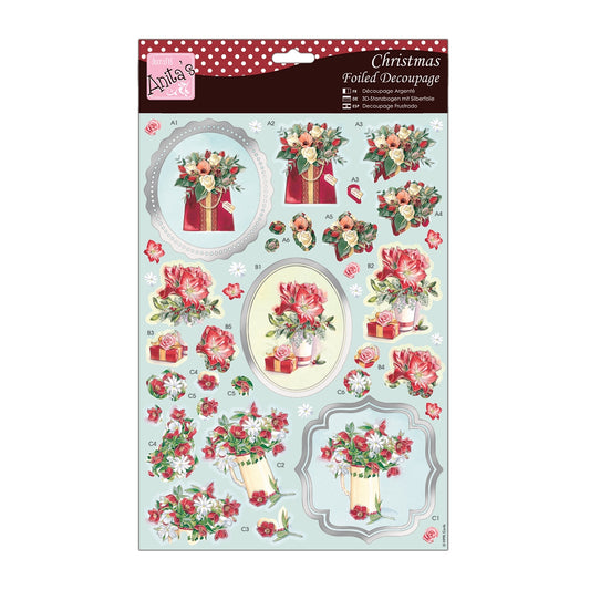 Anita's Festive Foiled A4 decoupage sheet - Christmas Bouquets