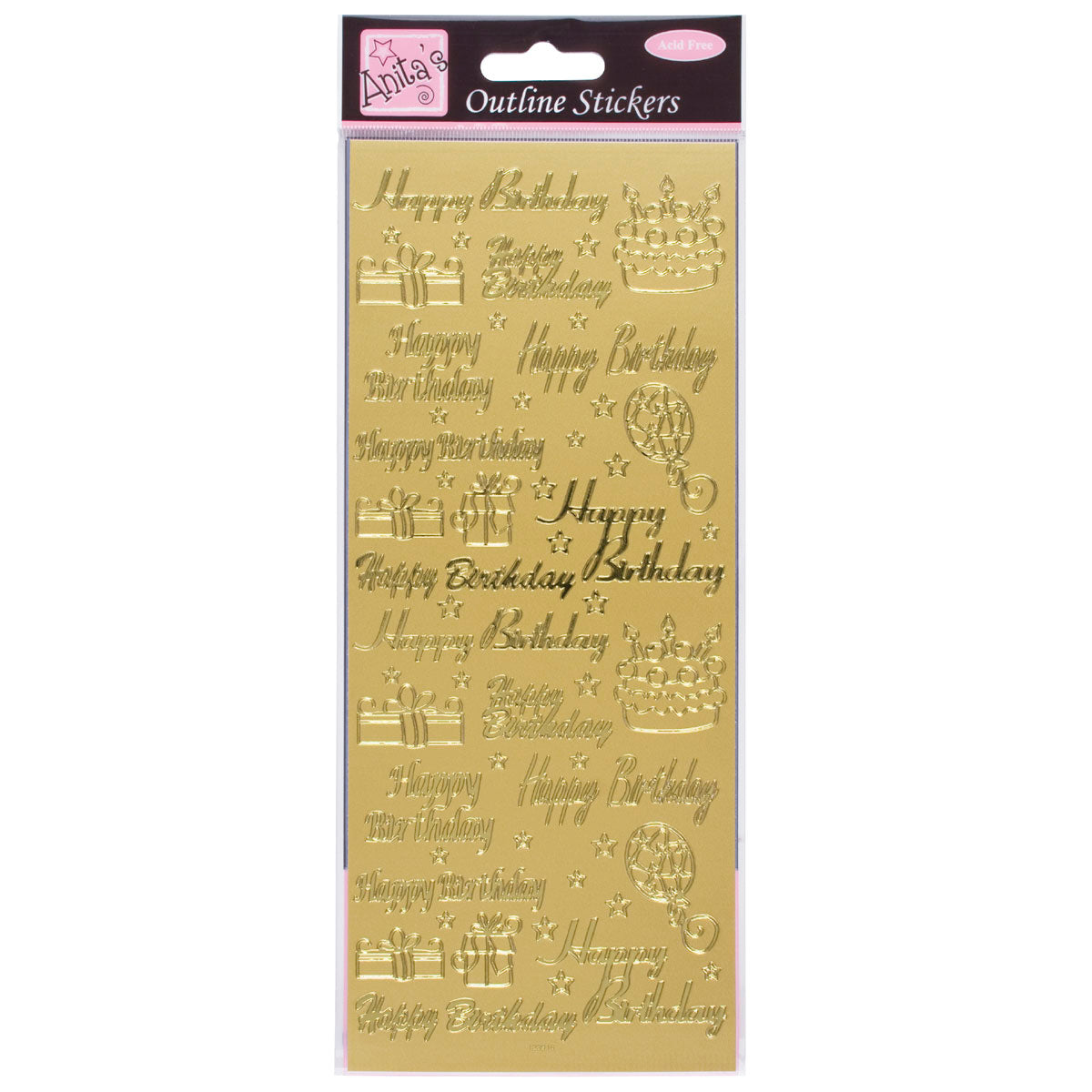 Anitas peel off outline stickers - Happy Birthday assorted gold