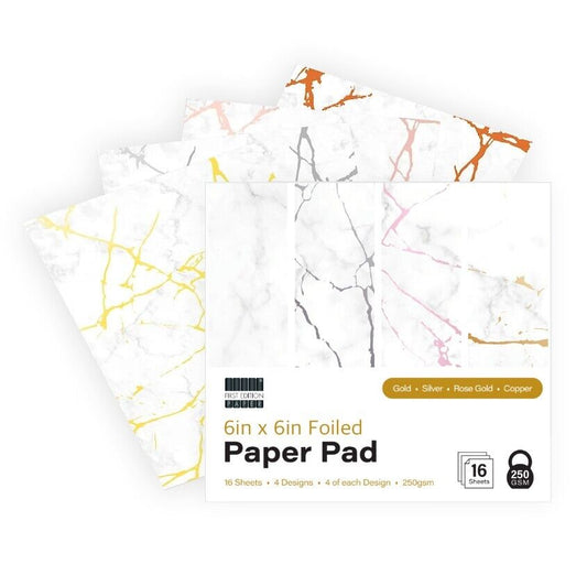 First Edition 6 x 6 foiled marble effect Paper Pad - White