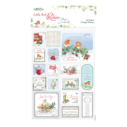 Papermania Foiled A5 Christmas stamp toppers - Little Red Robin