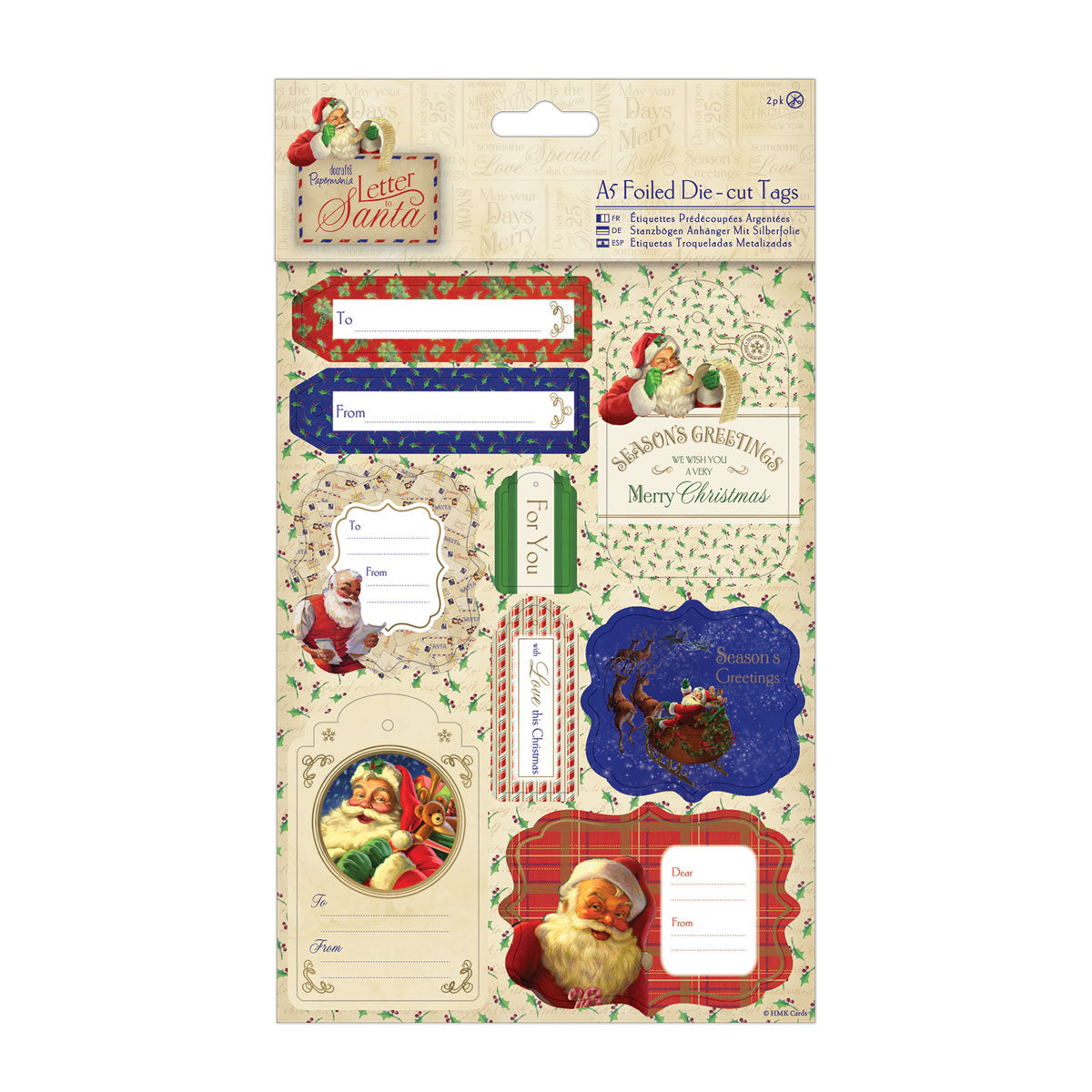 Papermania Foiled A5 Christmas tags & toppers - Letter to Santa