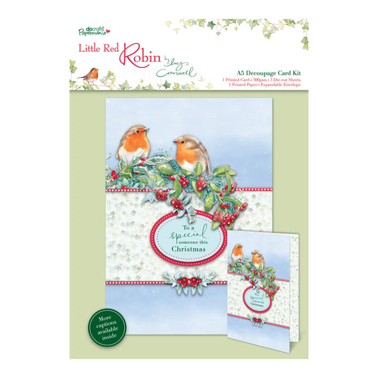 Little Red Robin A5 decoupage Christmas card kit