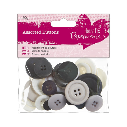 Papermania 50g Assorted Buttons - Monochrome