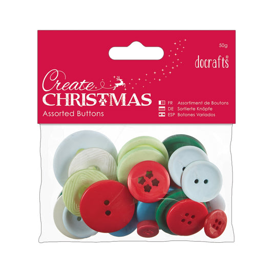 Papermania 50g Assorted Buttons - Traditional Christmas