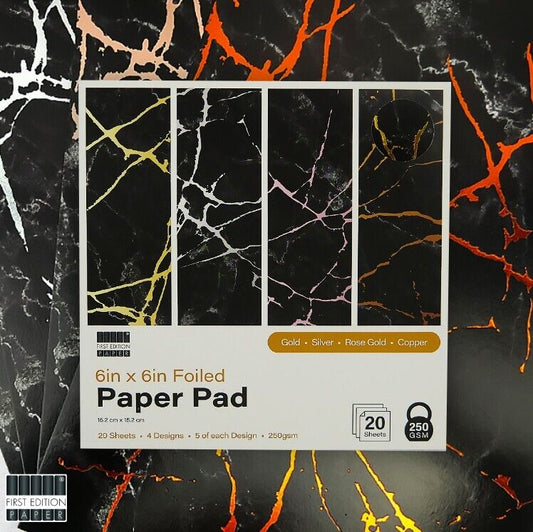First Edition 6 x 6 foiled marble effect Paper Pad - Black